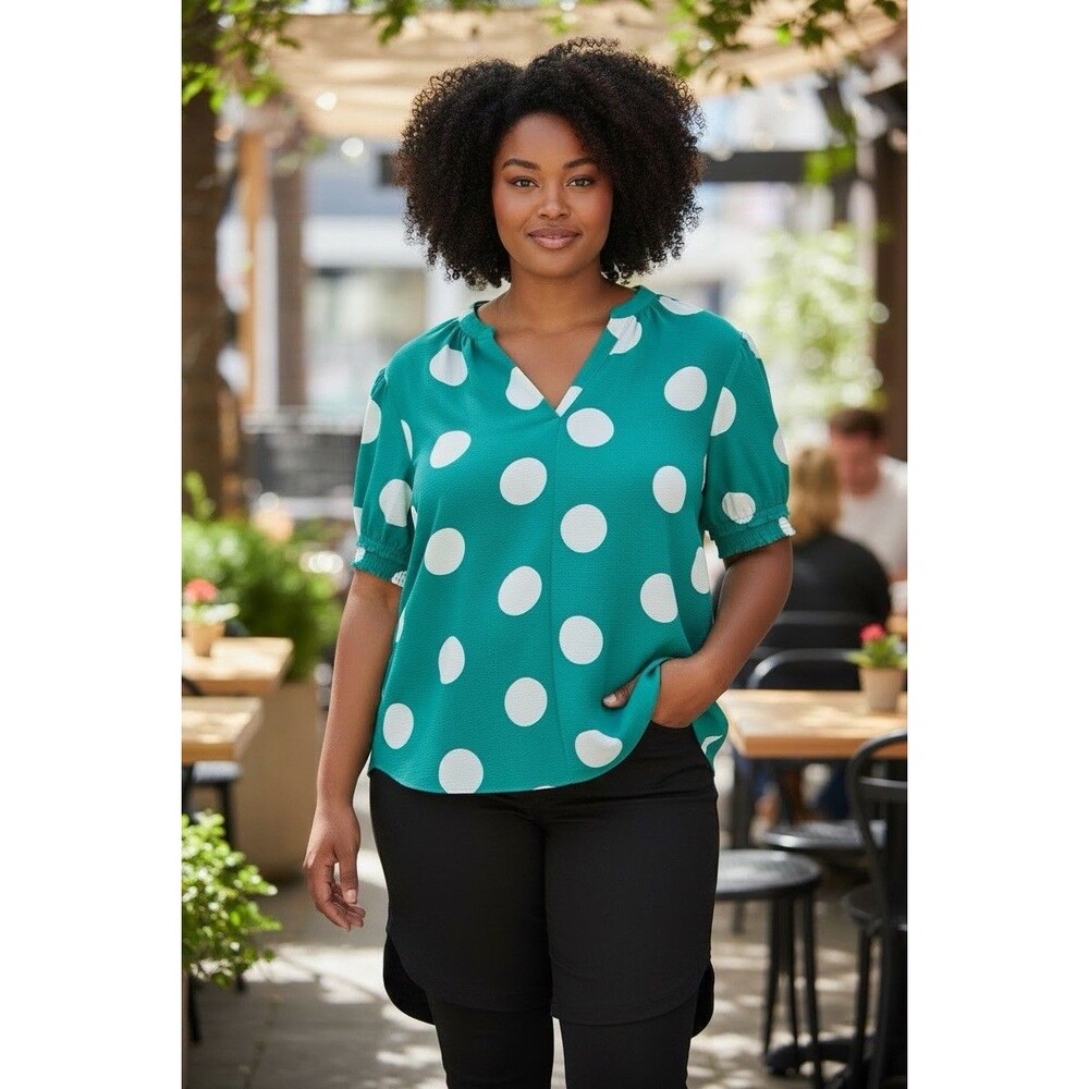 Cato Green and White Polka Dotted Blouse‎ Tunic Top Sz 18/20W 2X